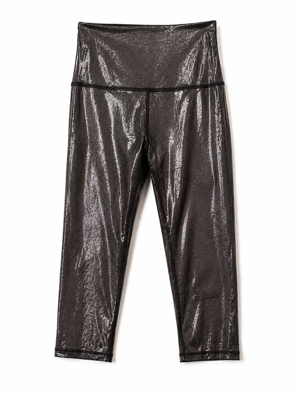 Lululemon Black Metallic Foil High Rise Crop Leggings 4 Shine 20”